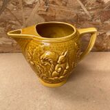 Old barbotine pitcher sarreguemines yellow ceramic squirrel decor