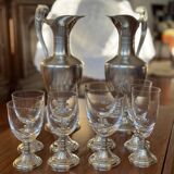 Crystal and pewter glassware set with ewer