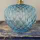 Suspension vintage bleue turquoise en verre ciselé électrifiée à neuf