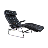 Chaise longue en cuir suédois des années 1970 par Sam Larsson pour DUX