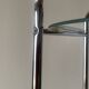 Pedestal table, vintage chrome steel saddle with 2 round windows