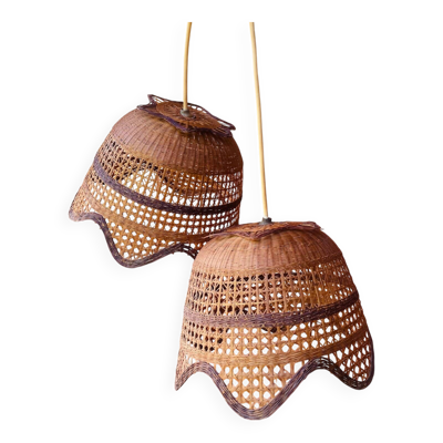 Duo de suspensions en rotin vintage