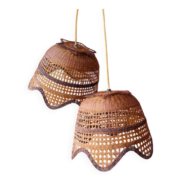 Vintage rattan suspension duo.