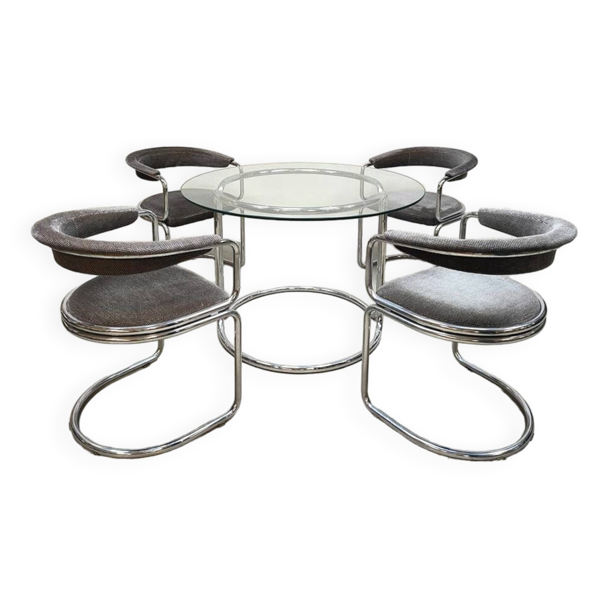 Modern vintage chrome tubular dining chairs & table