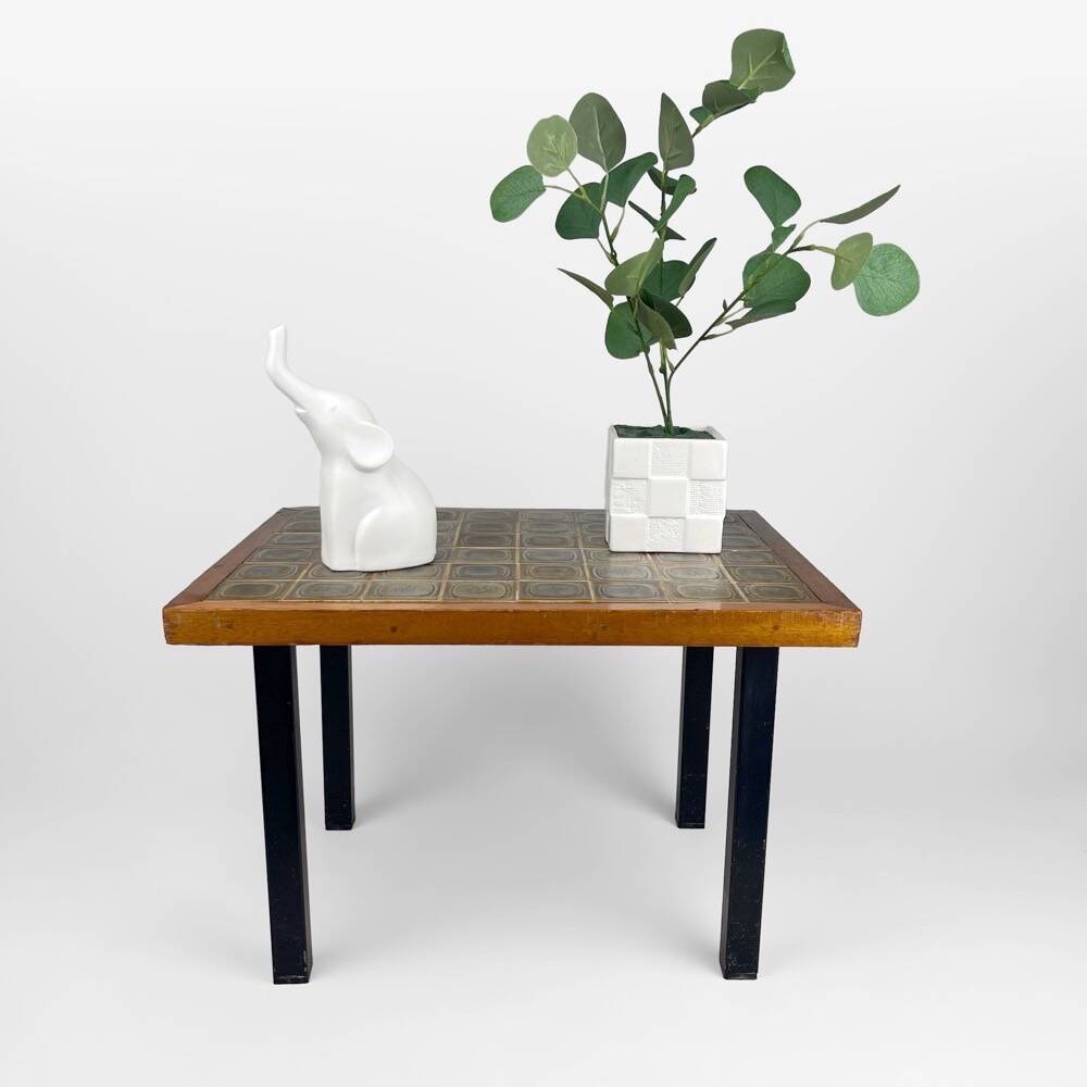 Side table in wood, ceramic and metal from the 70s