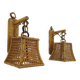 Pair of rattan and cane lantern wall lights. 1950s-1960s