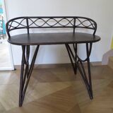 Vintage children's desk console bamboo rattan curved wood Thonet style 80s dark mahogany