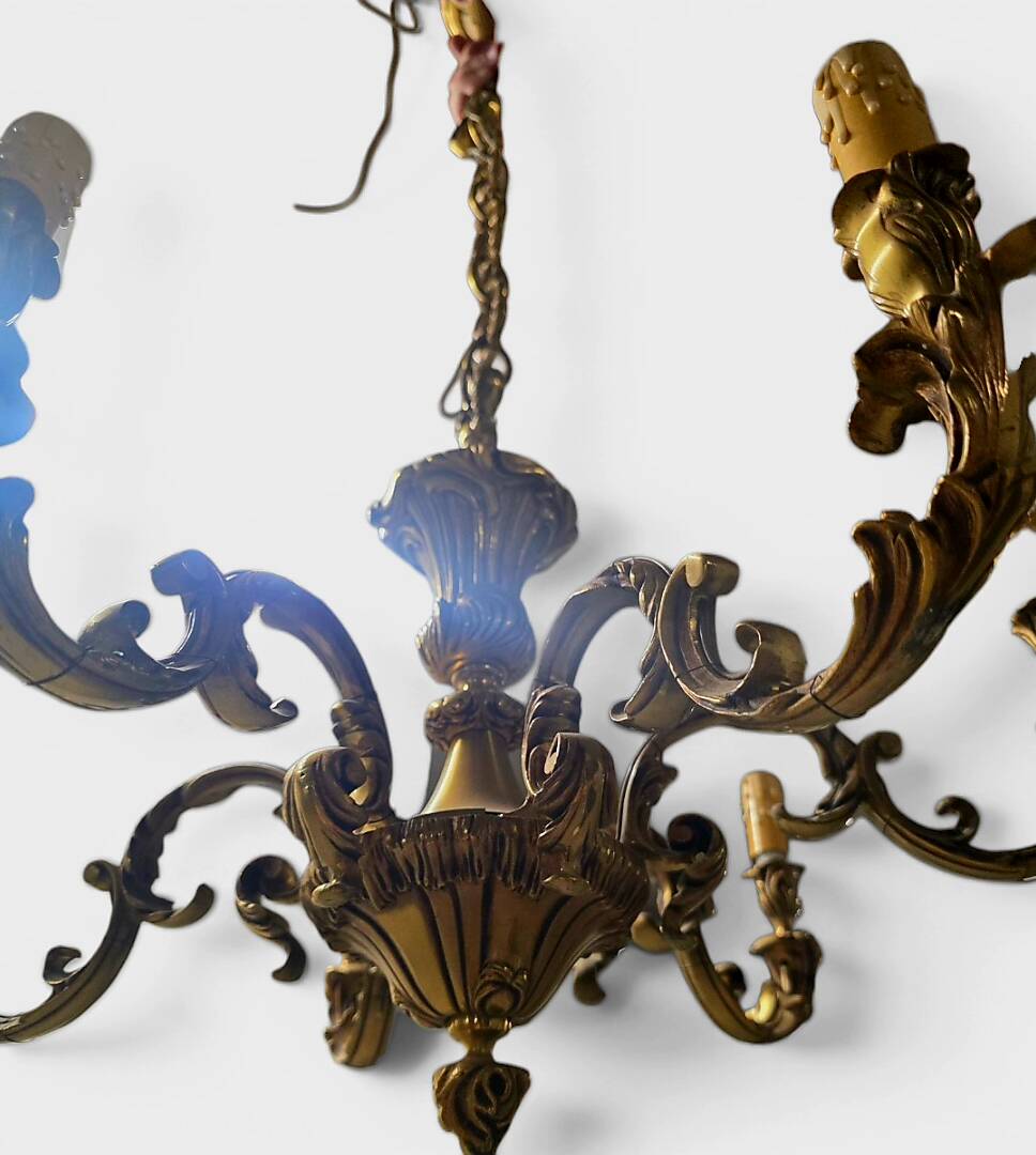 6-arm solid bronze chandelier in Louis XV style - Vintage
