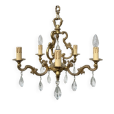 Brass chandelier with 5 branches and pendants in Louis XV style
