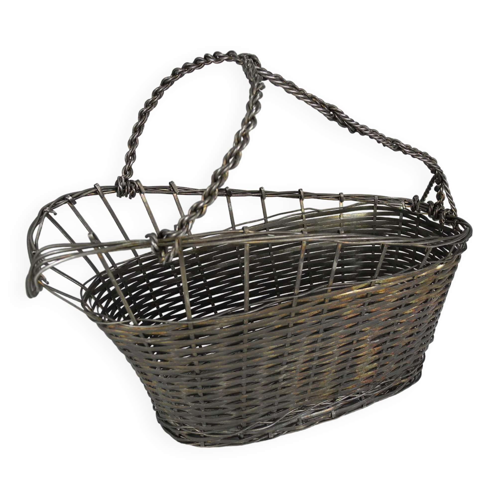 Old basket bottle holder silver metal french bottle holder