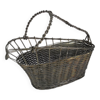 Old basket bottle holder silver metal french bottle holder