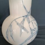 Pitcher jug vase earthenware floral decor blue early 20th century