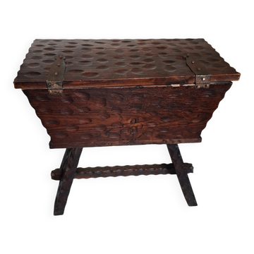 antique carved wooden bread kneader / rustic trunk chest