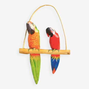 Duo of wooden parrots