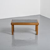 Slate and elm coffee table, Maison Regain, 1980