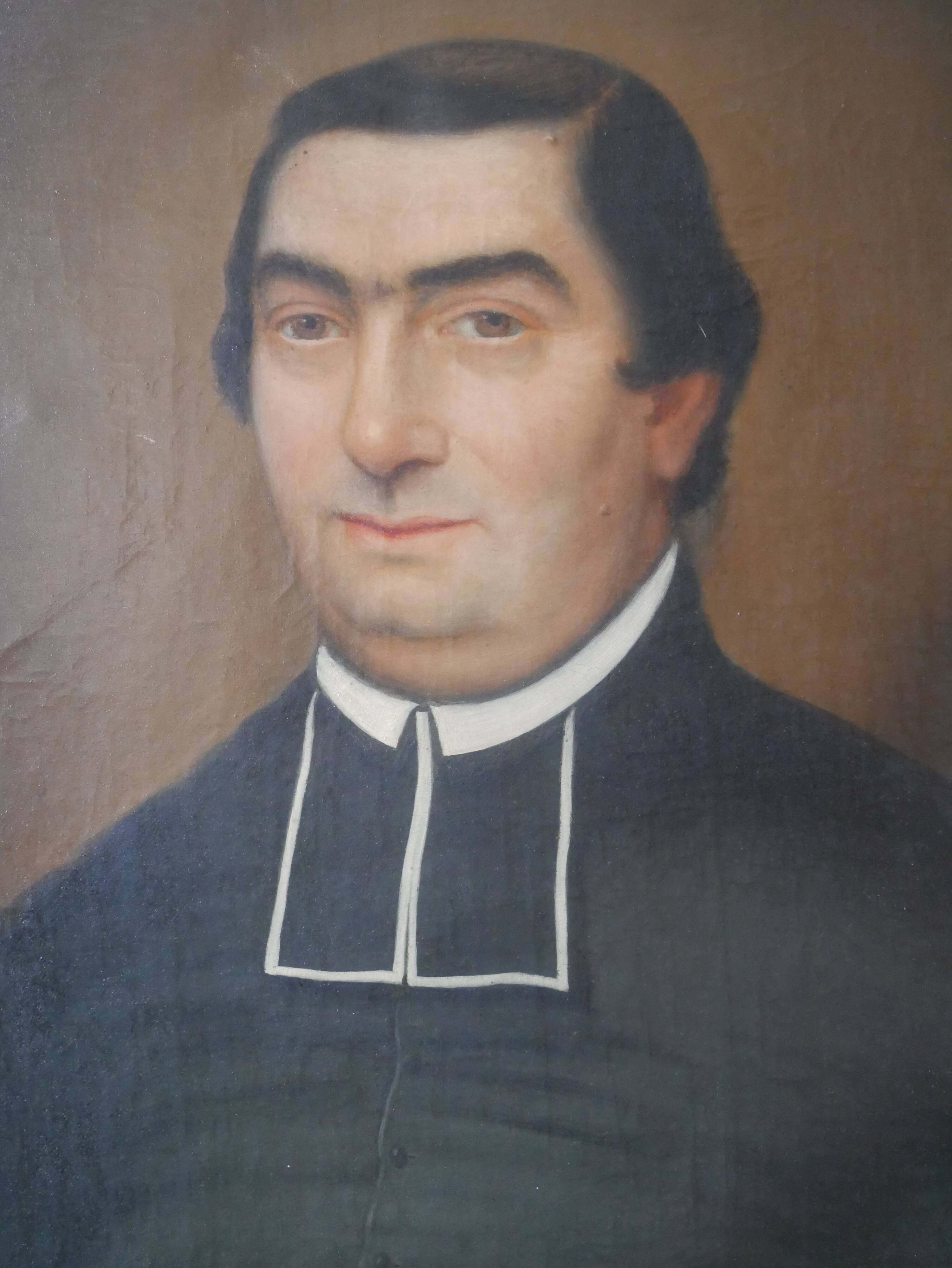 Old 19th century oil on canvas portrait painting priest vintage religious painting