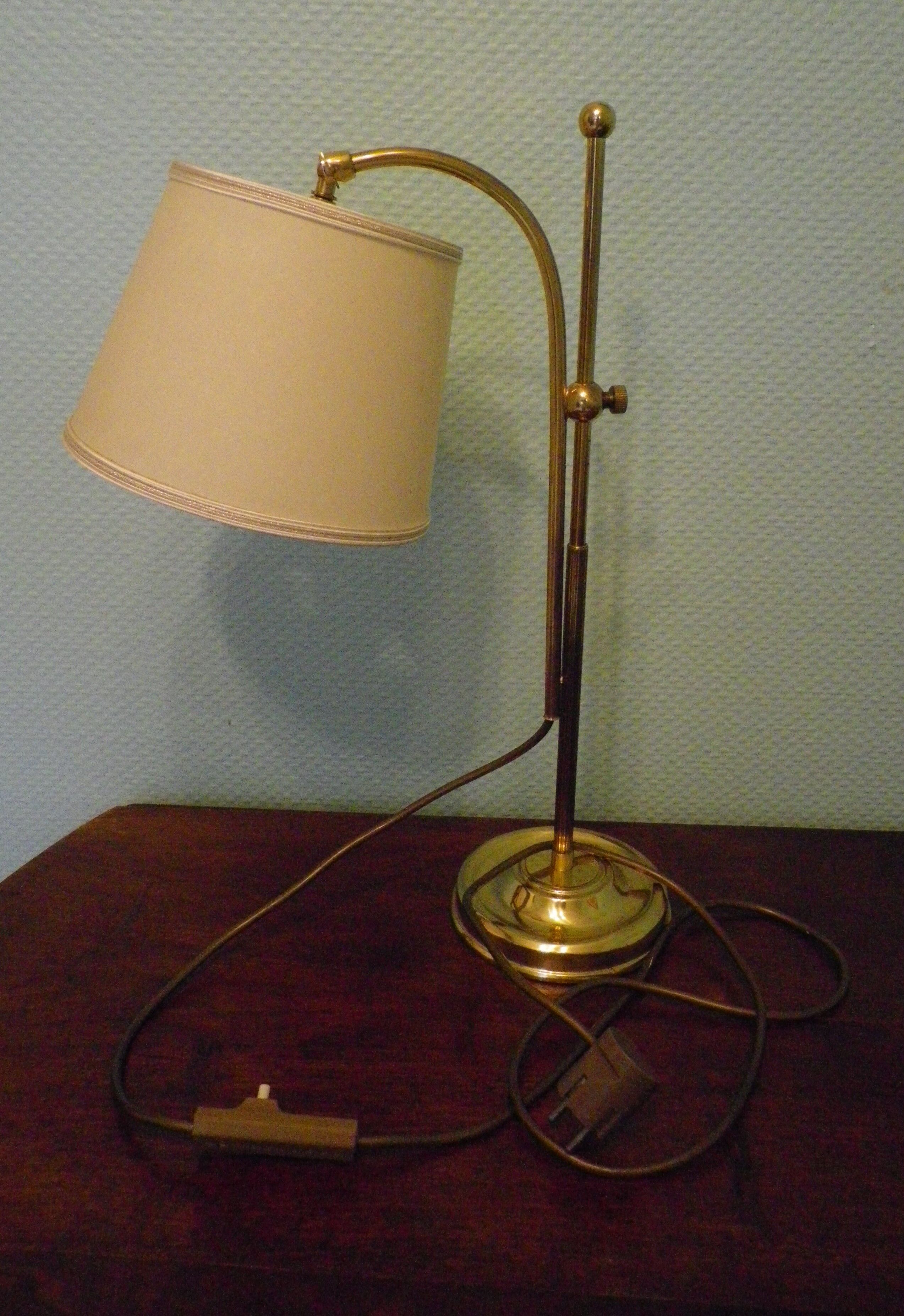 Reclining table lamp by Koch & Lowy for OMI, brass, metal, fabric - Germany - 60s/70s