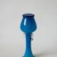 Sky blue opaline vase with scalloped edges and small handles, design from the 1960s.