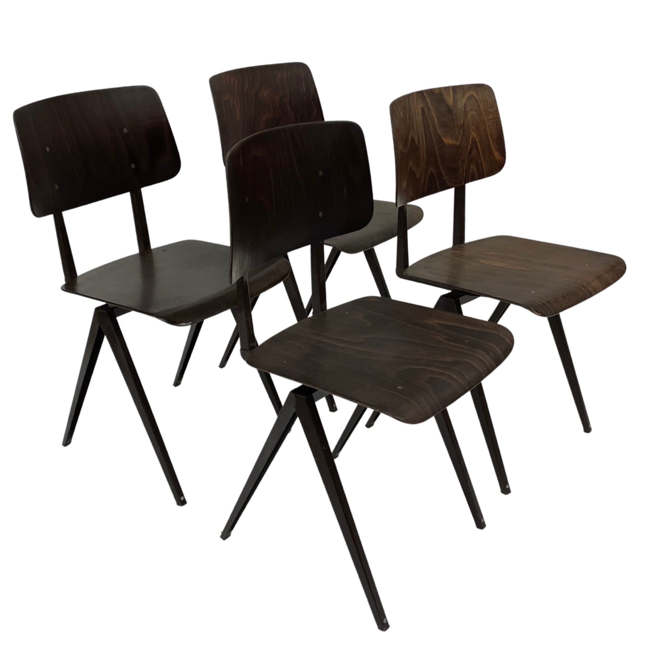Lot de 4 chaises d’école vintage Galvanitas S16 Pays-Bas