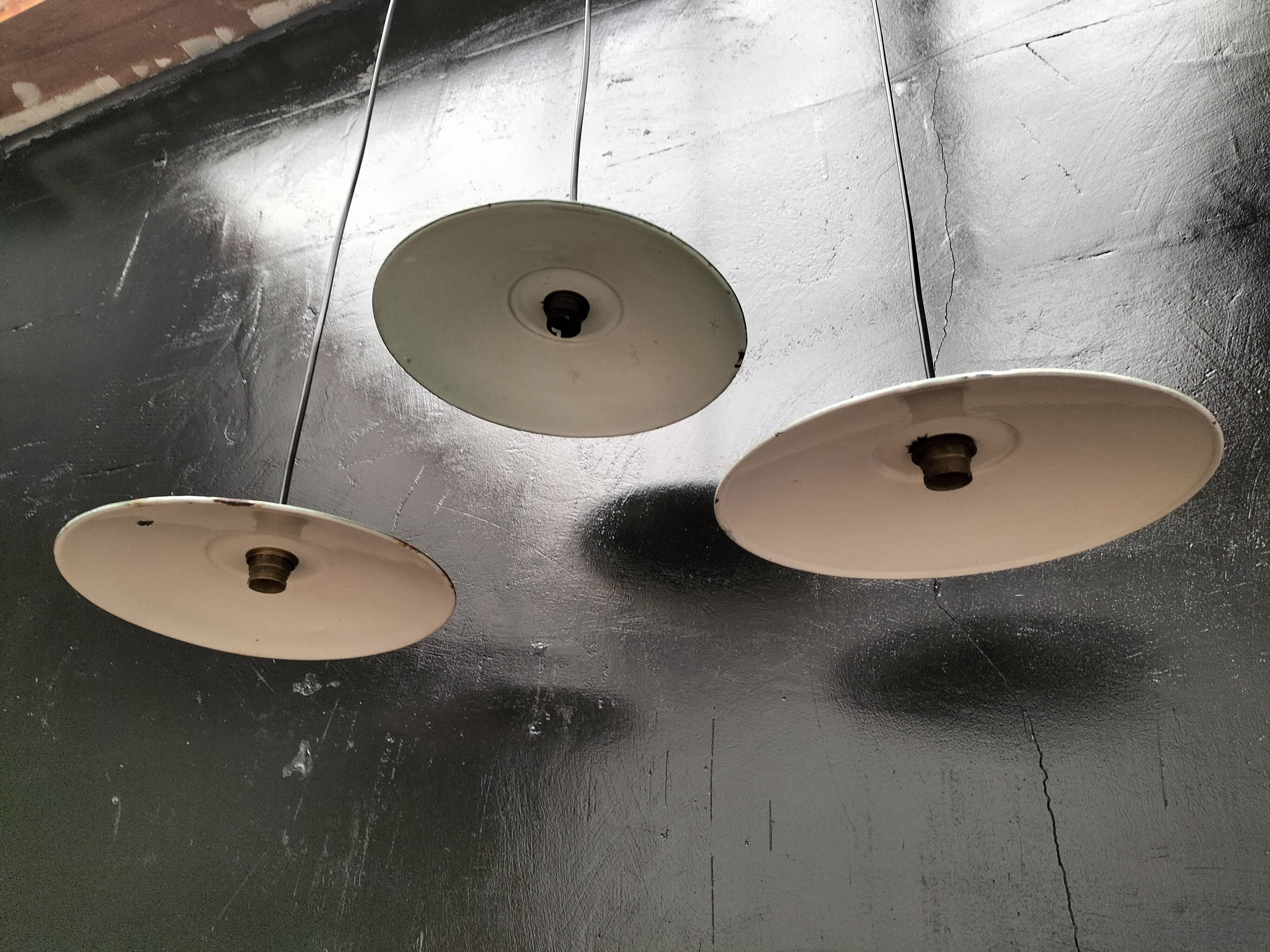 Enameled sheet metal pendant lights
