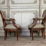 Pair Of Louis XVI Armchairs In Carved Wood, 18th Century