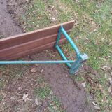 Pair of industrial benches from the 1950s/60s in iron and solid mahogany