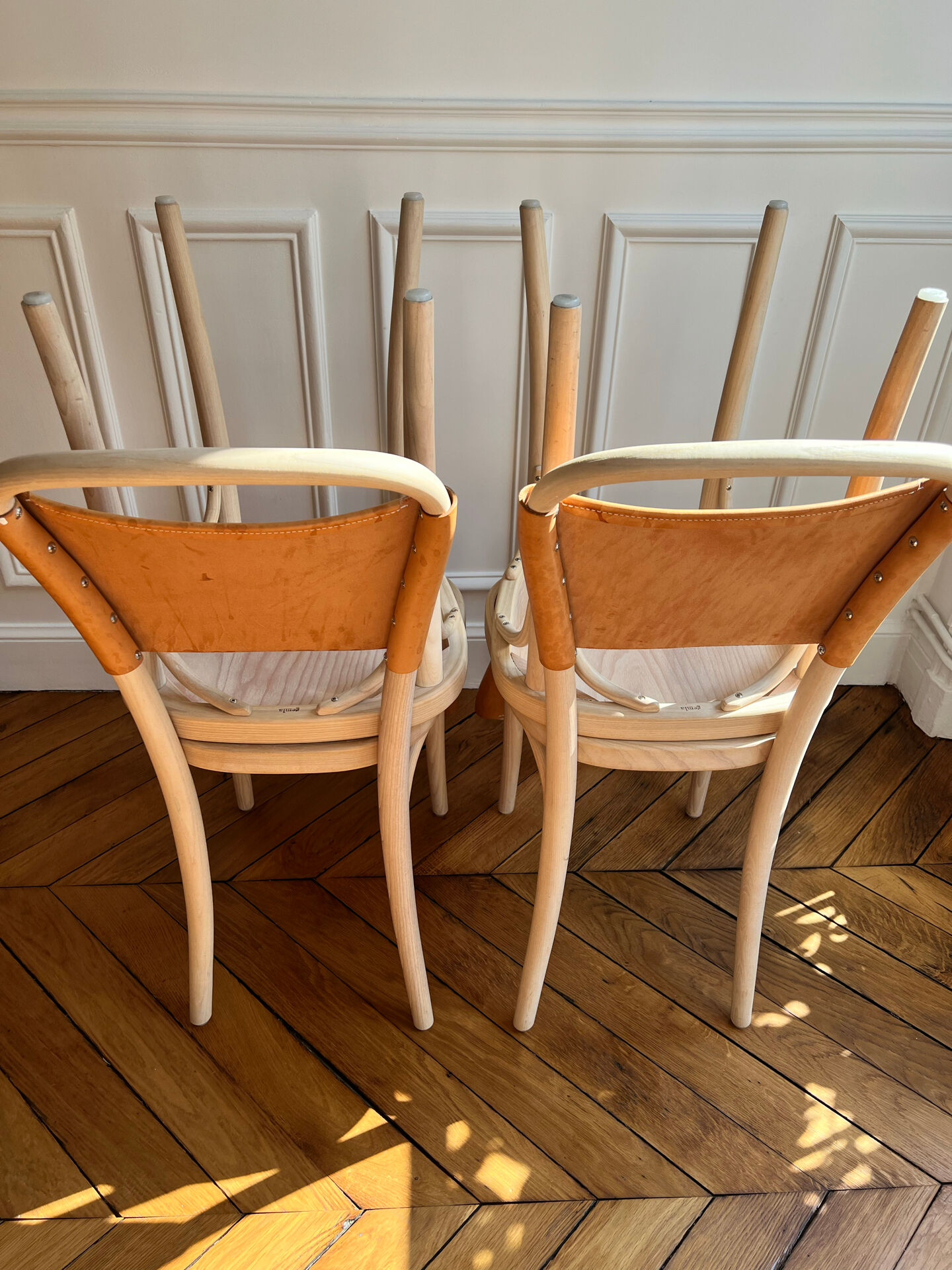 4 Gemla Vilda 3 dining chairs – Solid beech and natural leather – Sweden