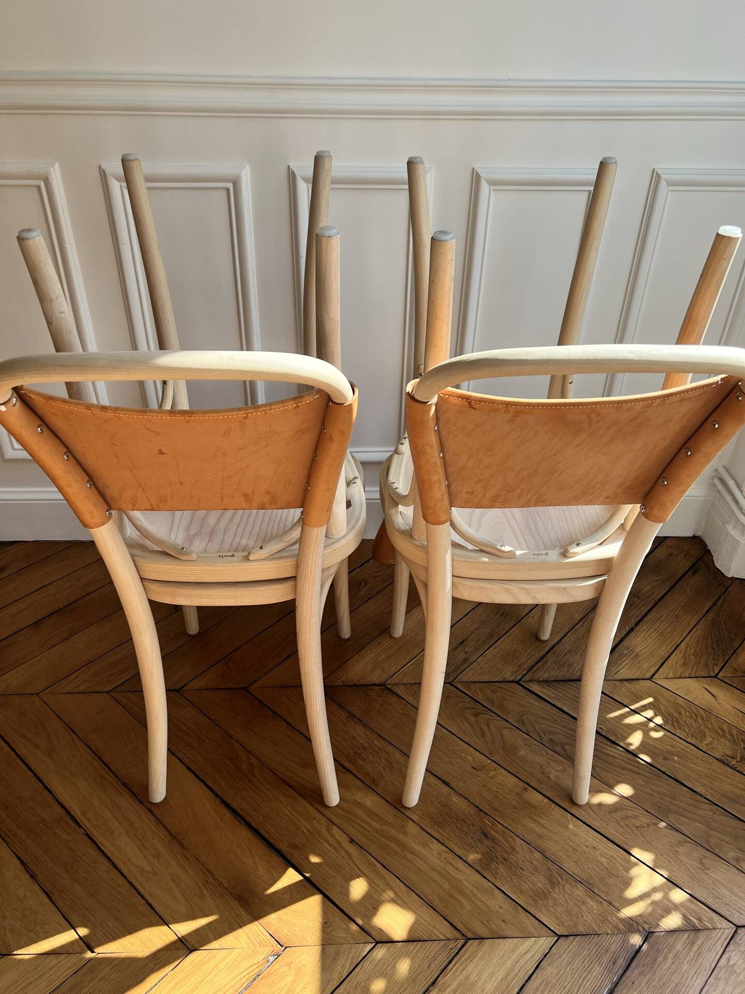 4 Gemla Vilda 3 dining chairs – Solid beech and natural leather – Sweden