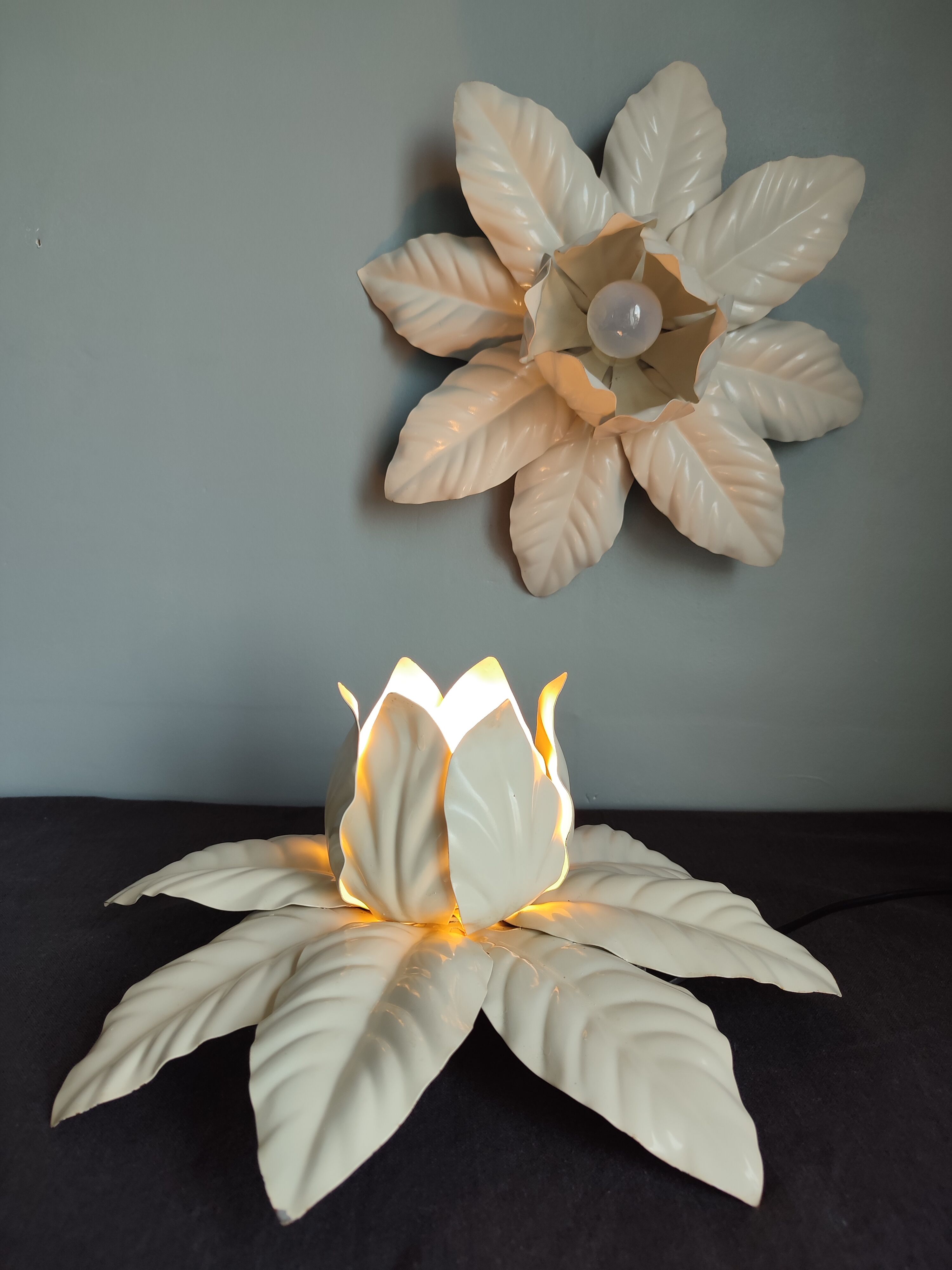 Pair of vintage white metal wall lamps/ceiling lamps