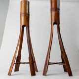 Two Vintage Beige Bamboo Candle Holders – Boho Organic Mid-Century Italian Design, 1960s