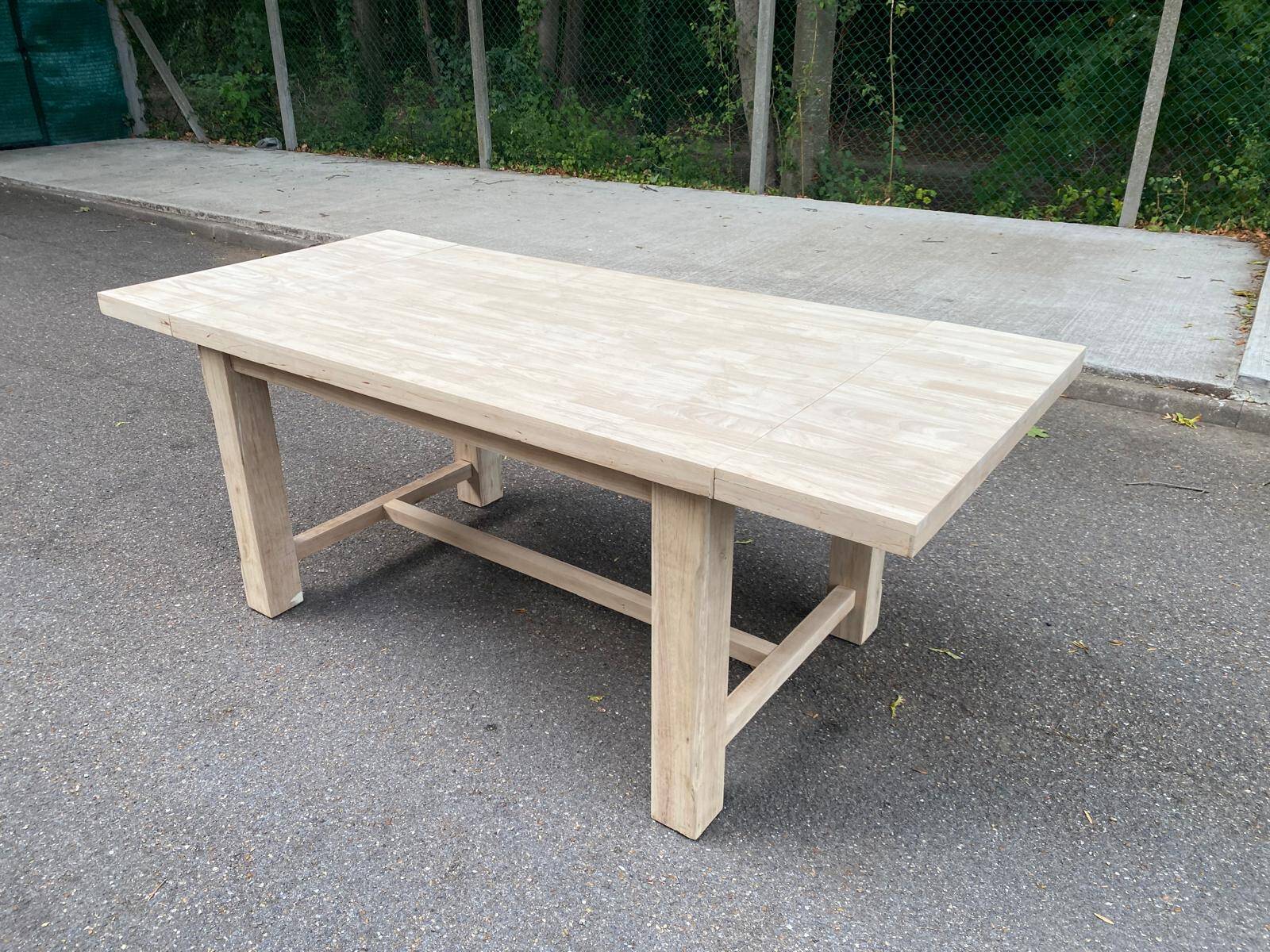 Table de ferme extensible à volets rénovée en bois massif 140-200cm
