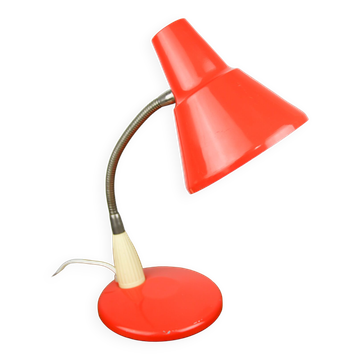 Adjustable Desk Lamp in Orange Painted Metal and Chrome-Plated Spiral Arm, 1970s