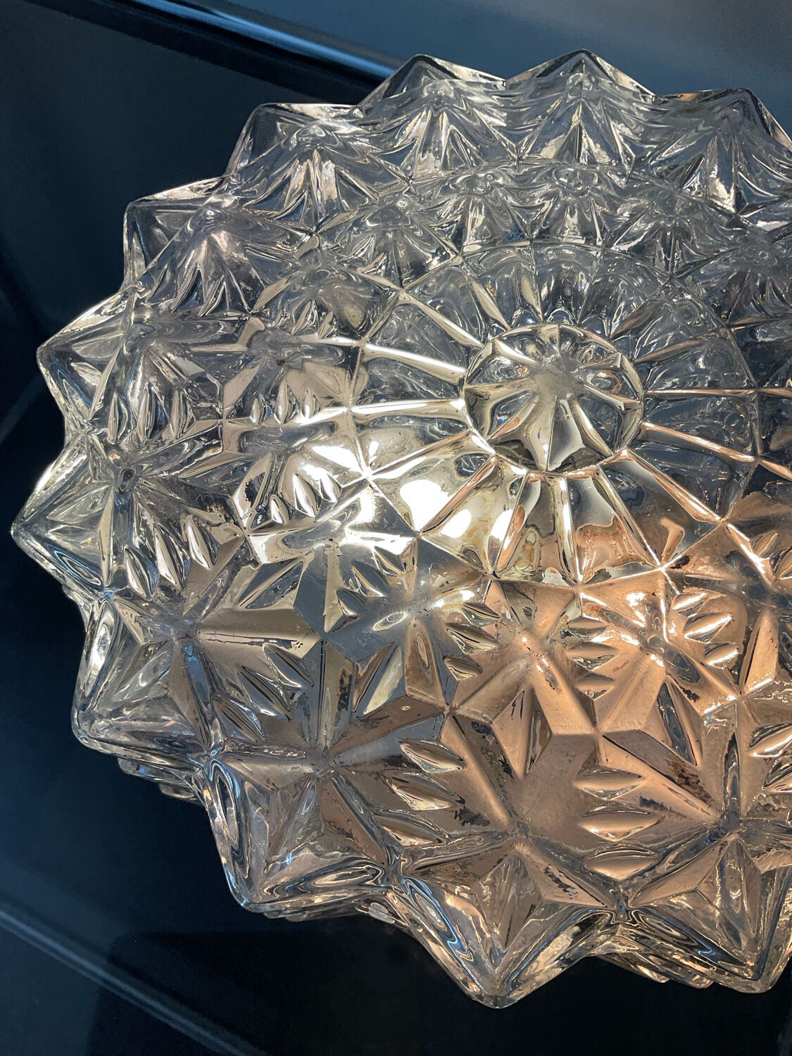 Vintage cast glass ceiling lamp 70s
