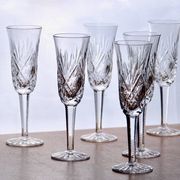 Large antique hand-cut crystal champagne flutes signed LS