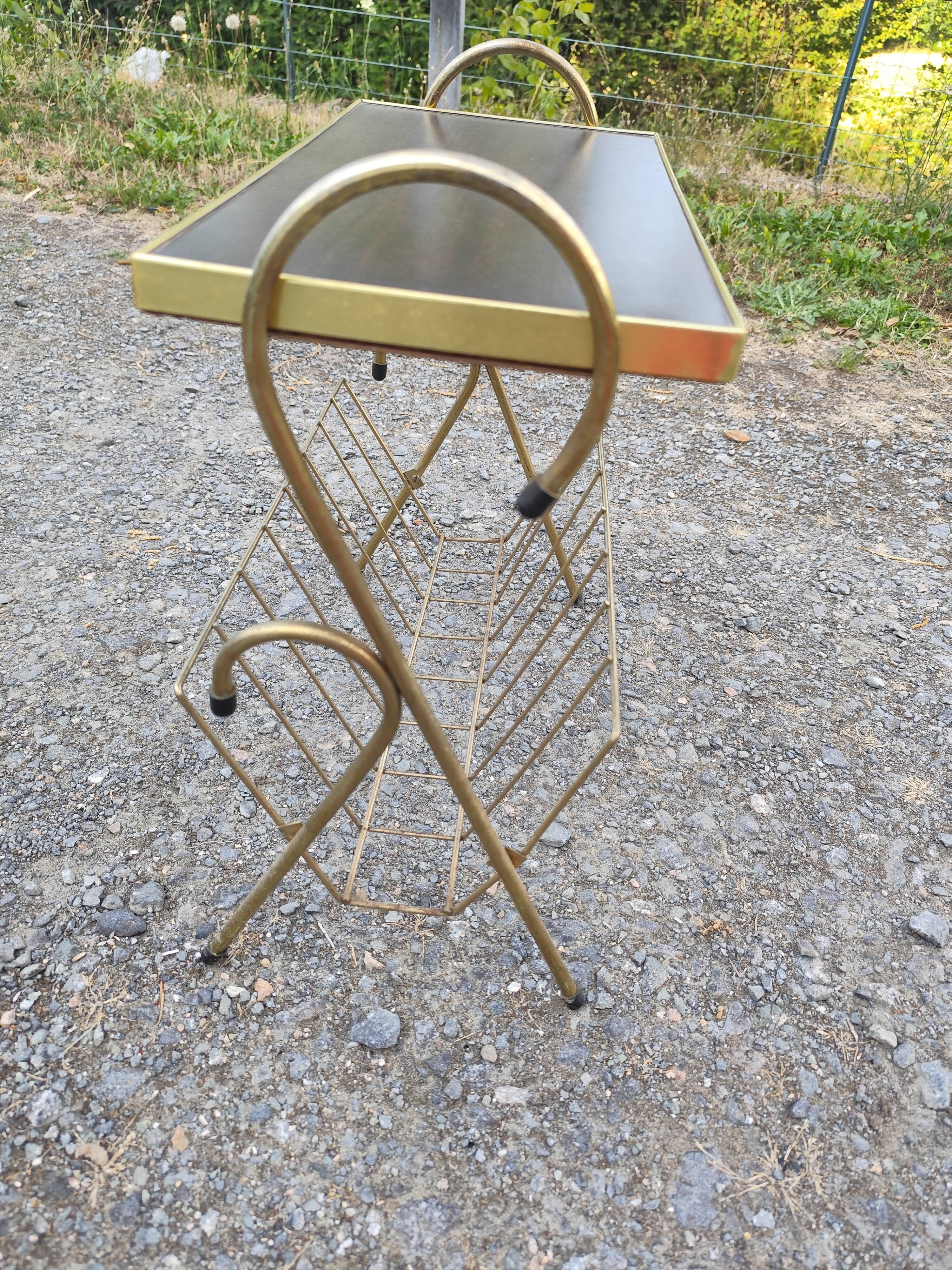 Magazine and document rack, Formica, chrome, gold finish