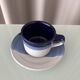 Set of 4 Vintage Studio Pottery Cups & Saucers – Hand Glazed Blue & White