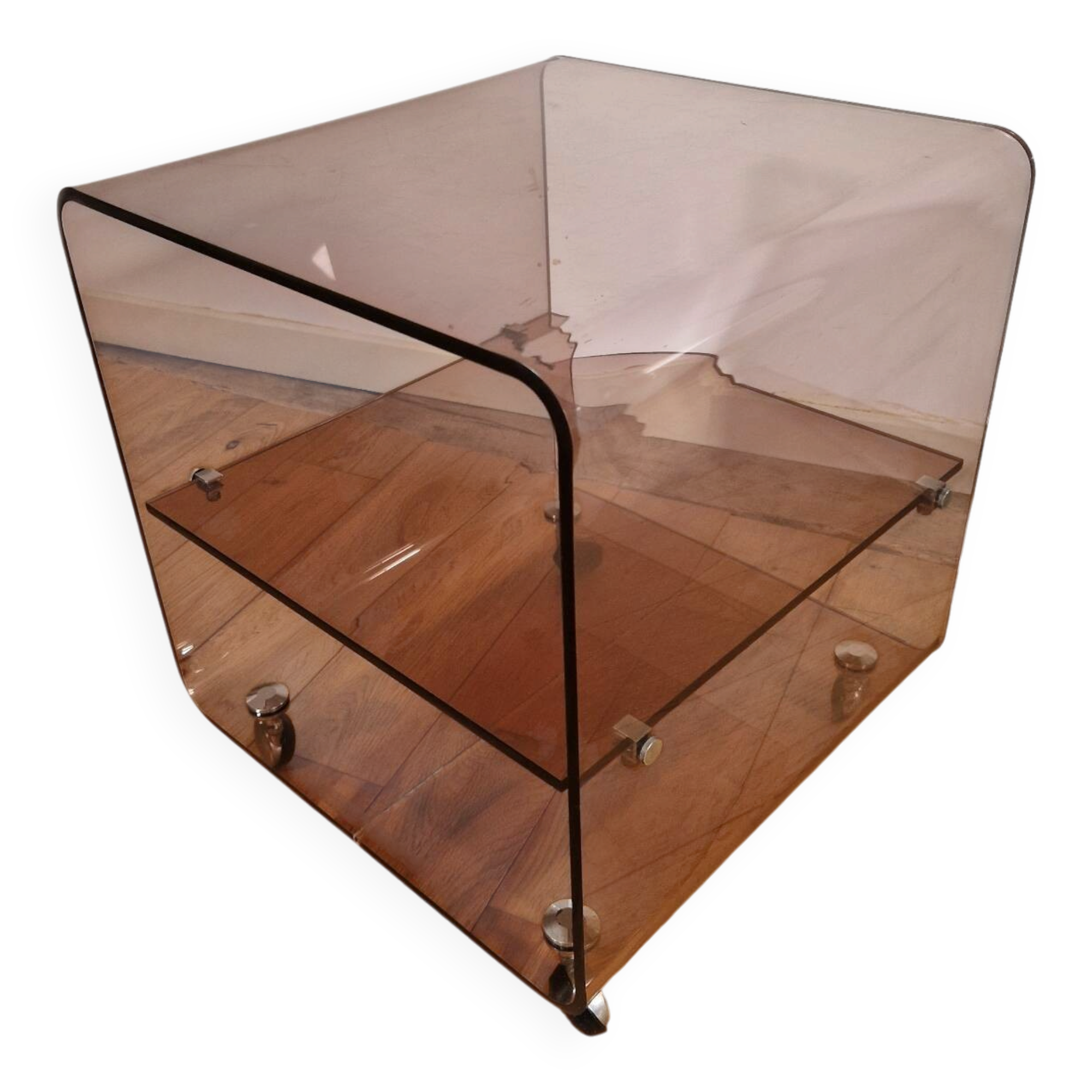 Rolling dessert trolley in Altuglas by Michel Dumas for Roche Bobois.