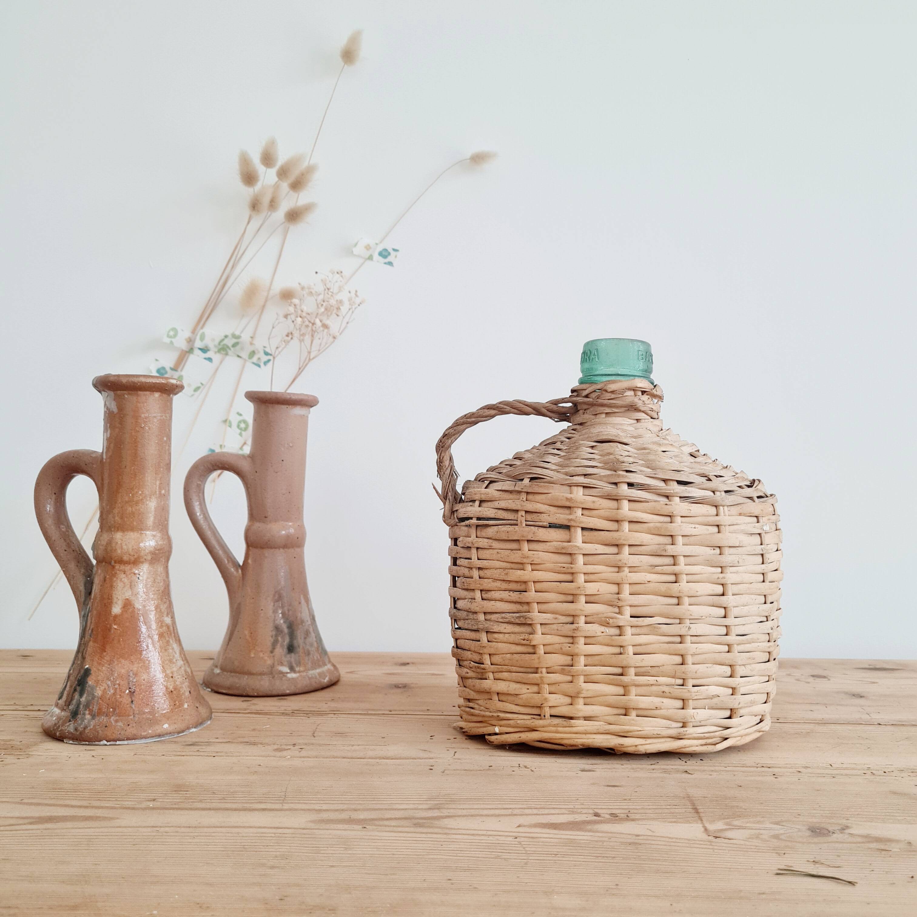 Glass and rattan demijohn carboy