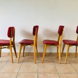 Set of 4 vintage chairs in oak and skai 1970