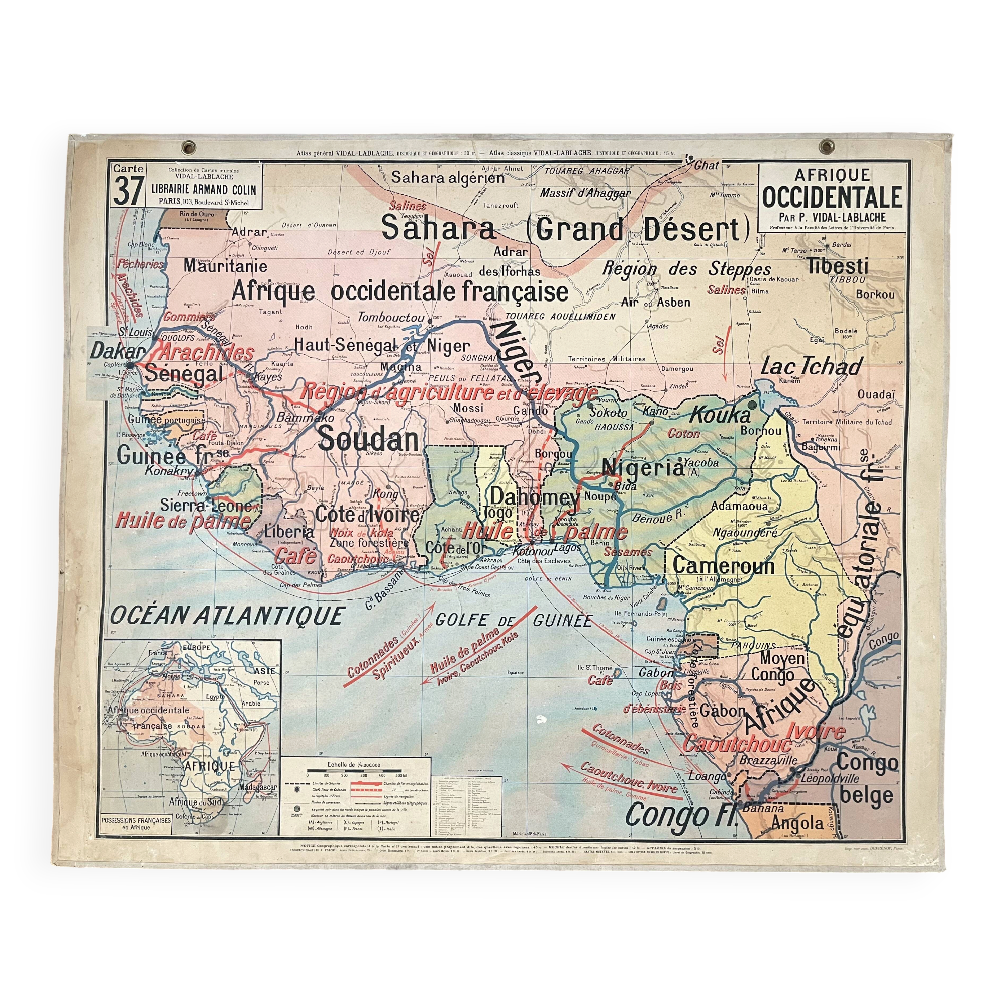 Old school map Vidal-Lablache 37, T10, 1914 - West Africa