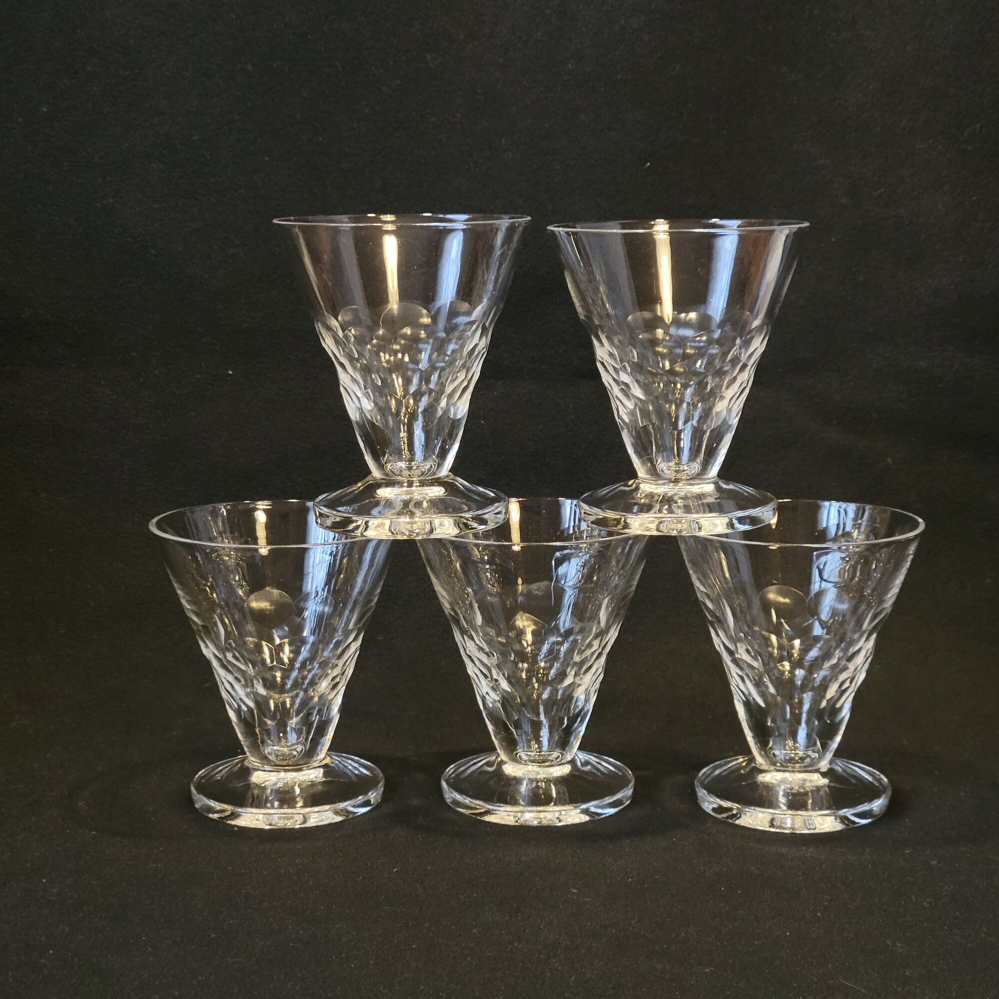 5 old glasses 1930 Verrerie Doyen Belgium model Lido faceted