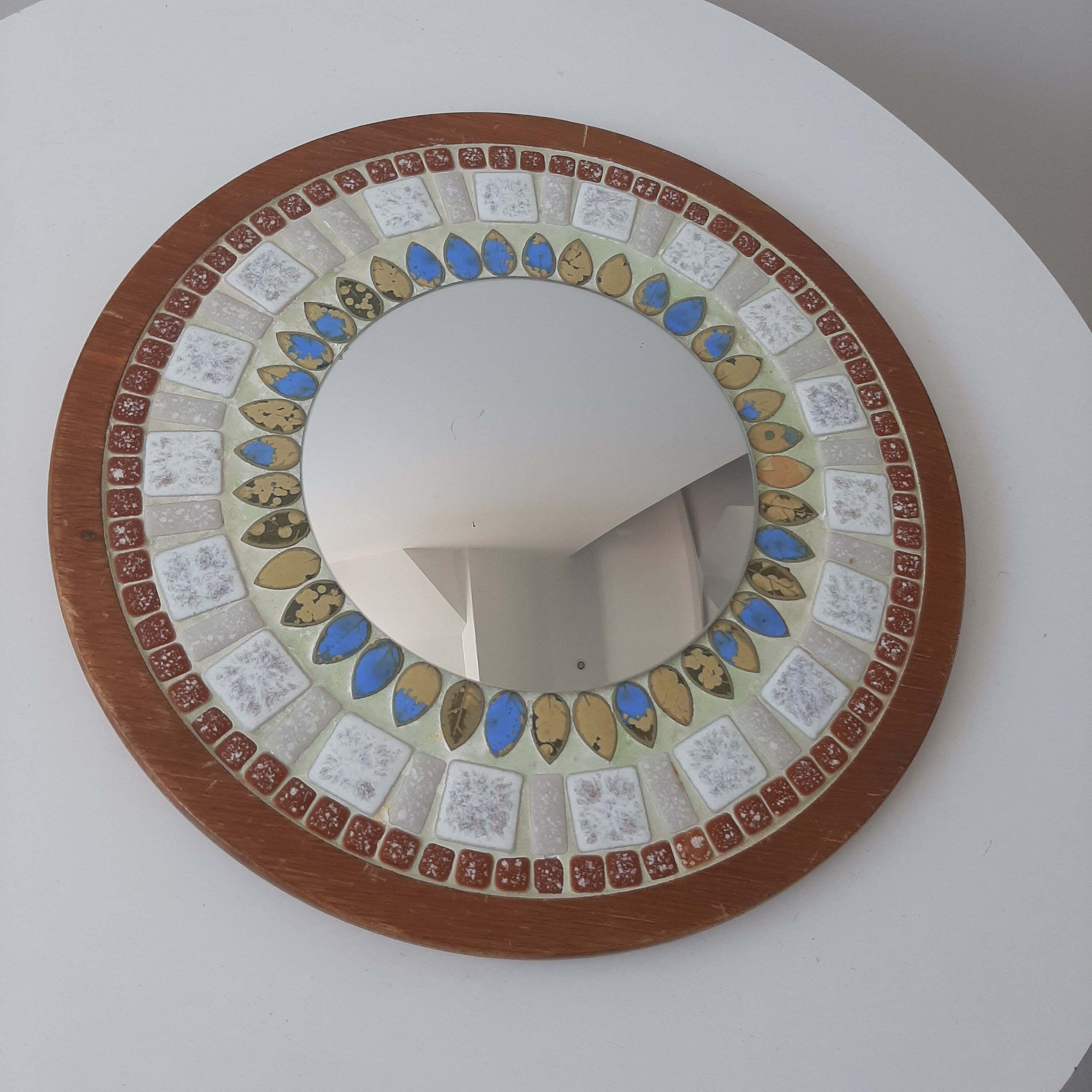 Round curved mirror vintage Scandinavian