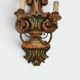 Pair of Polychrome Carved Wood Wall Lights with Vase and Acanthus. Arm in Iron.