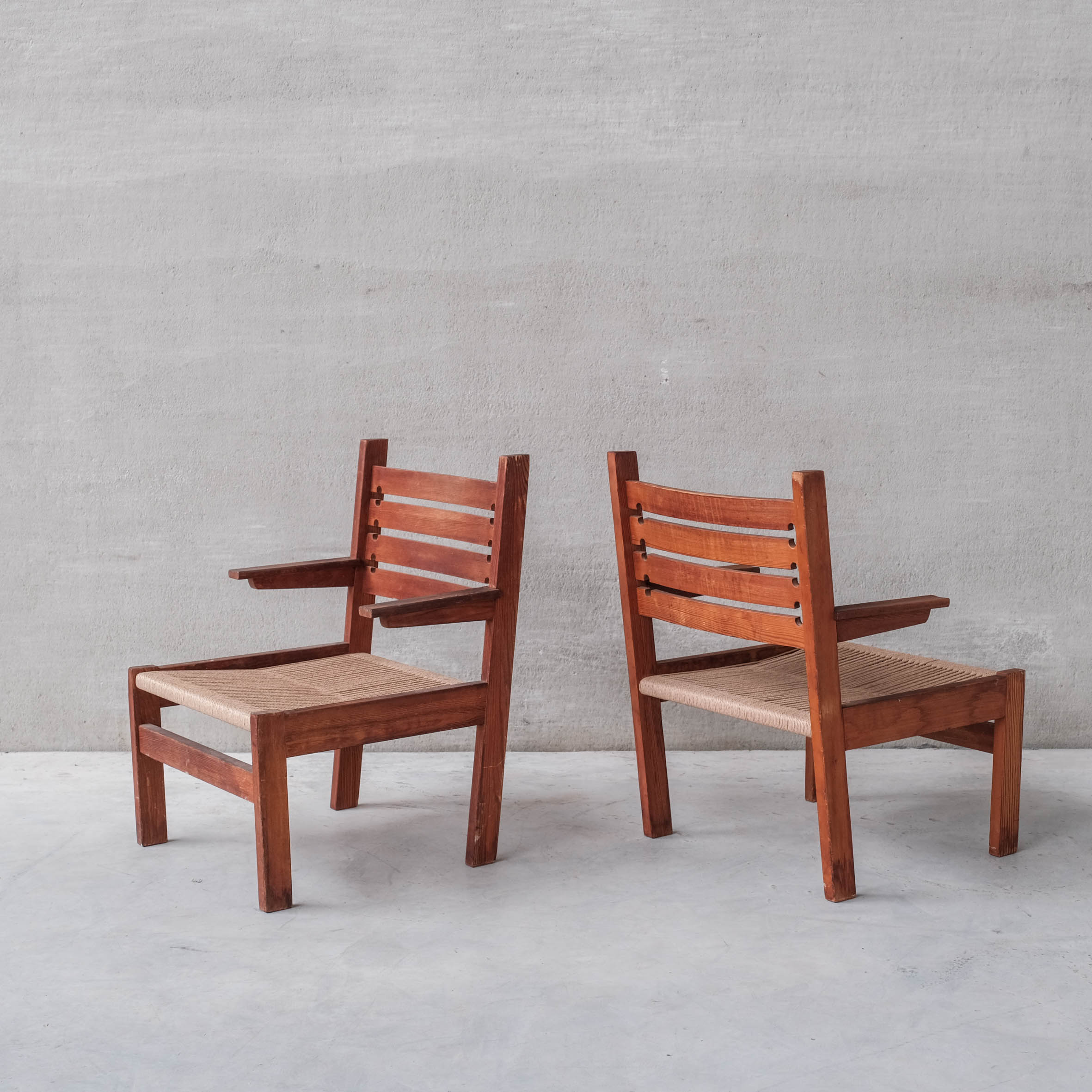 Pair of French Mid-century Cord Armchairs