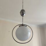 White opaline globe suspension and metal structure