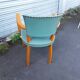 1940s bridge armchair with 3 white buttons and English green vinyl backrest