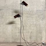 Vintage brown steel floor lamp with 2 spotlights