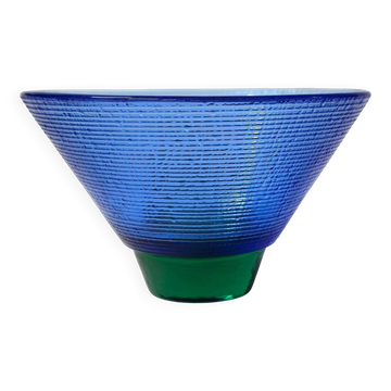 Bowl Glass "Kairo" Lena Hansson - Hadeland Norway Blue & Green 1980