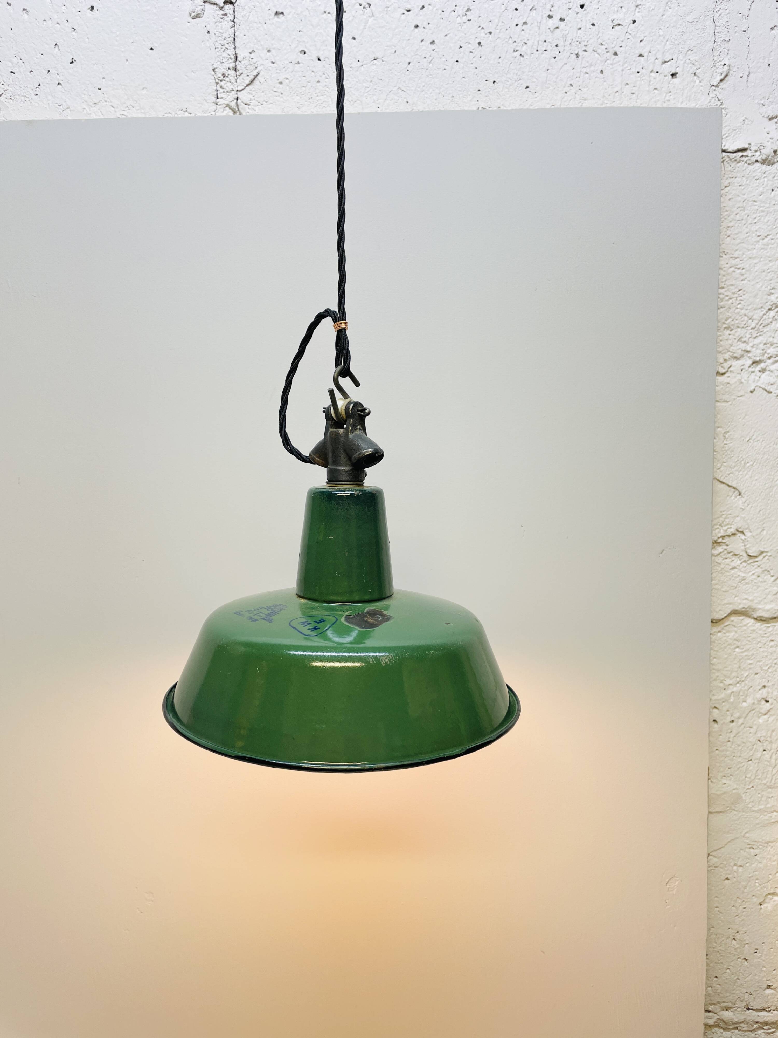Industrial Green Enamel  Lamp, 1960s