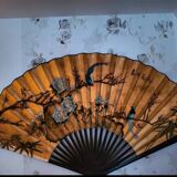 Giant Asian wall fan – floral and bird painting – unique piece